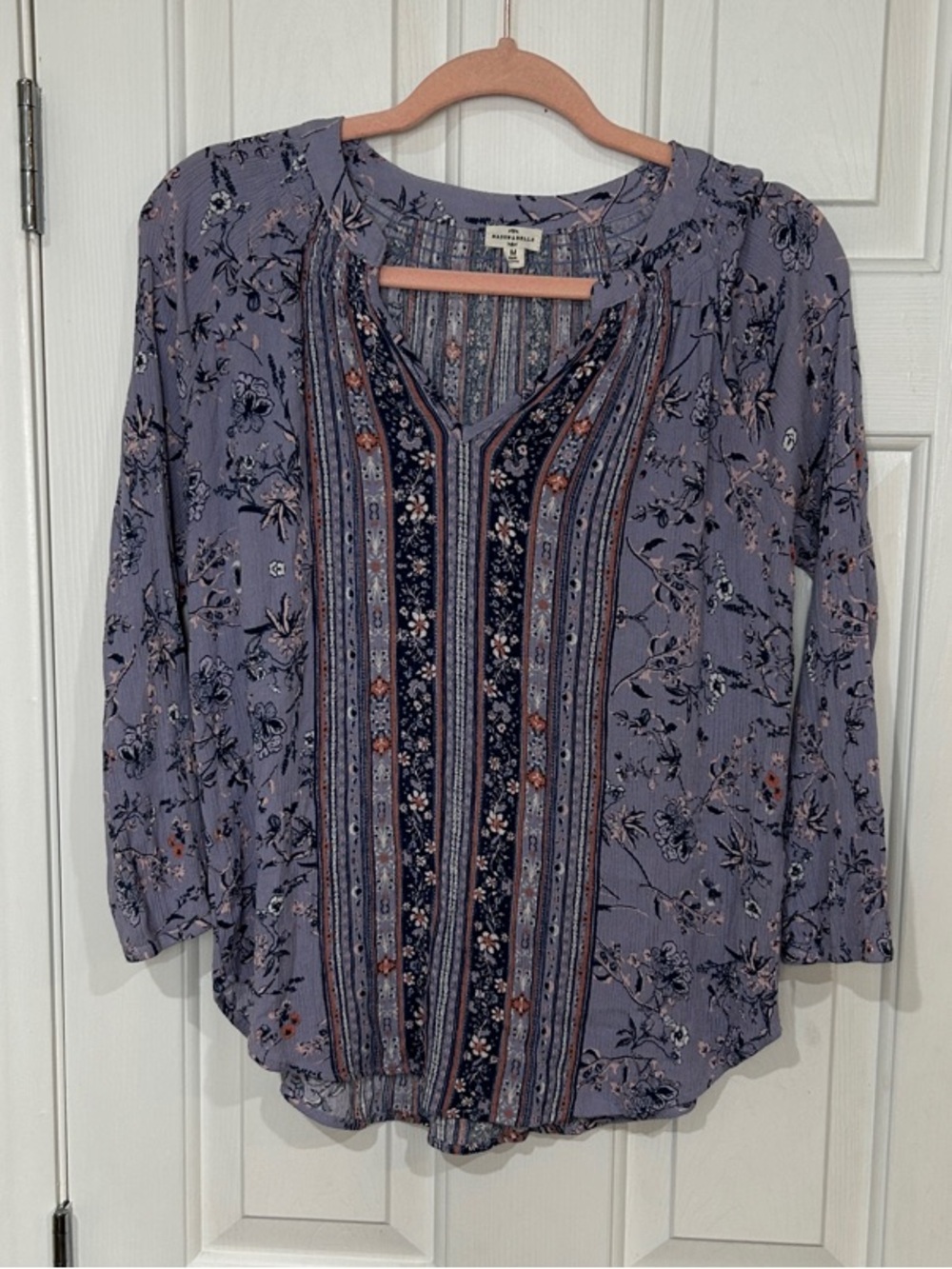Mason & Belle Purple Floral Paisley Smocked Tunic Blouse M